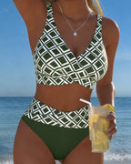 Bikini Feminino Xadrez Sem Aro Calcinha Alta