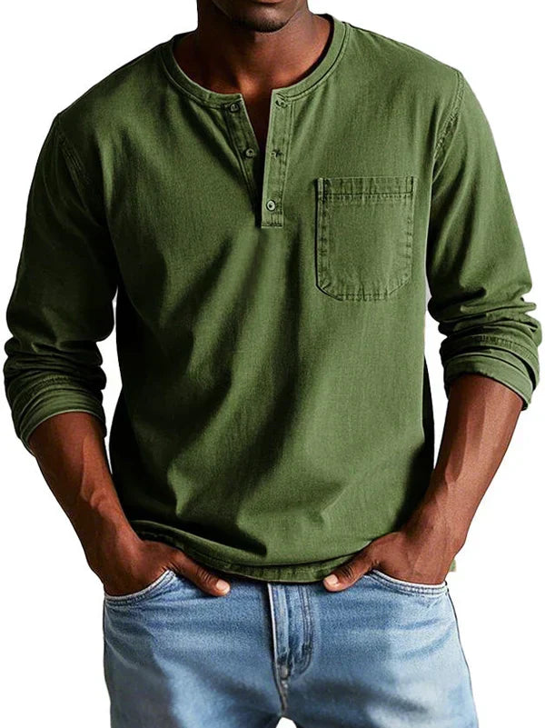 Homem Camisa Henley Manga Longa Relaxada