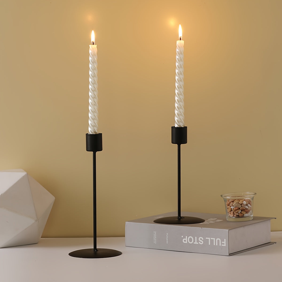 Iris | Porta-Velas de Metal | Decoração de Mesa para Jantar e Casamento | Conjunto de 2