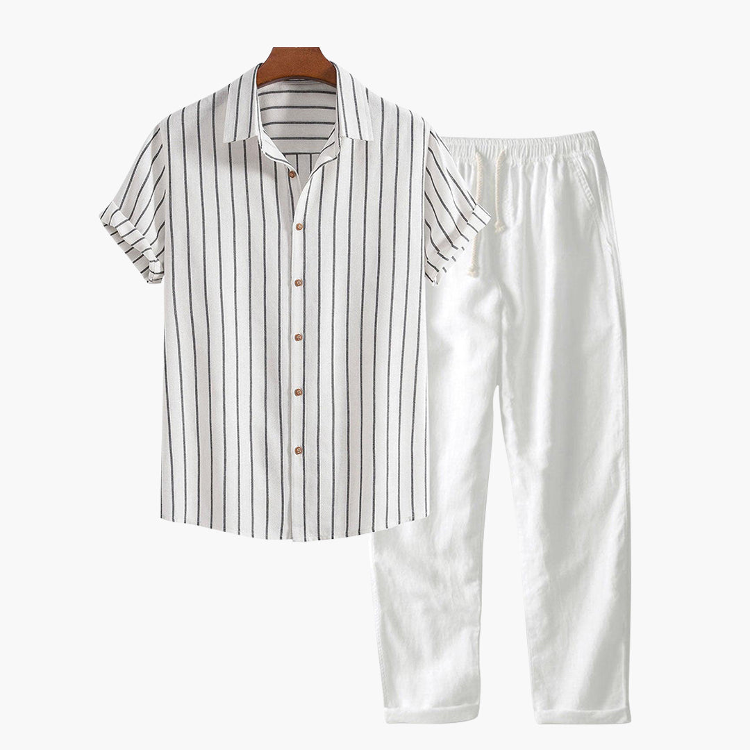 Conjunto masculino linho camisa e calça 2 peças casual