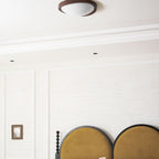 Veda | Candeeiro de Teto Flush | Efeito Madeira, Luz Tri-Cor | Tecido Moderno