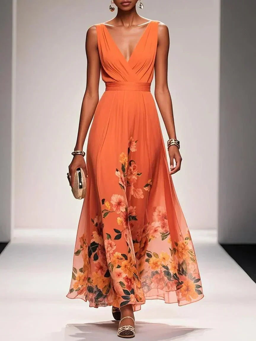 Inez | Vestido Floral Convidada de Casamento Decote V