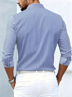 Camisa Masculina Listrada Manga Longa Vintage