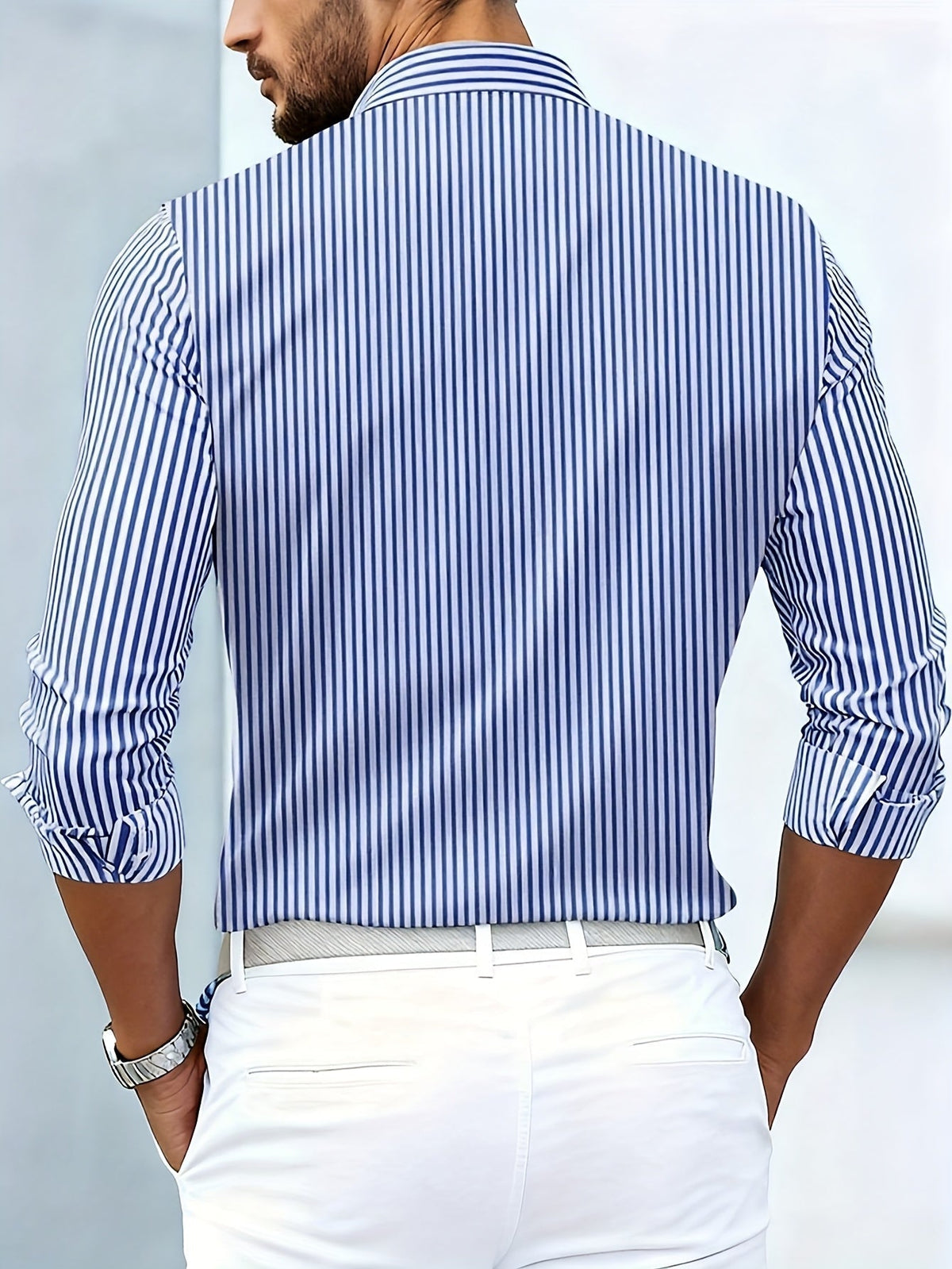 Camisa Masculina Listrada Manga Longa Vintage