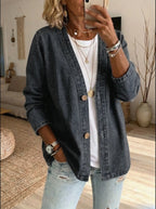 Casaco Feminino Denim Botões Corte Reto