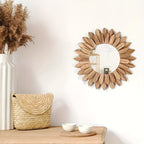 Tessa | Espelho de Parede Redondo | Estilo Boho, Madeira, Girassol | Decorativo
