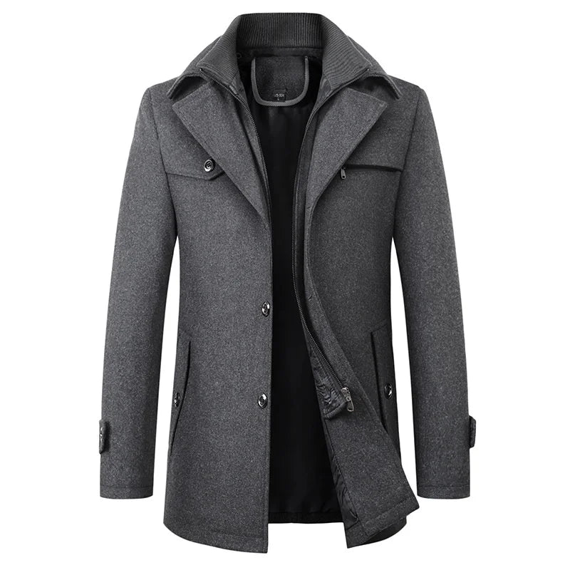 Ximena | Homem Casaco Pea Coat Comprimento Médio Lapela Entalhada
