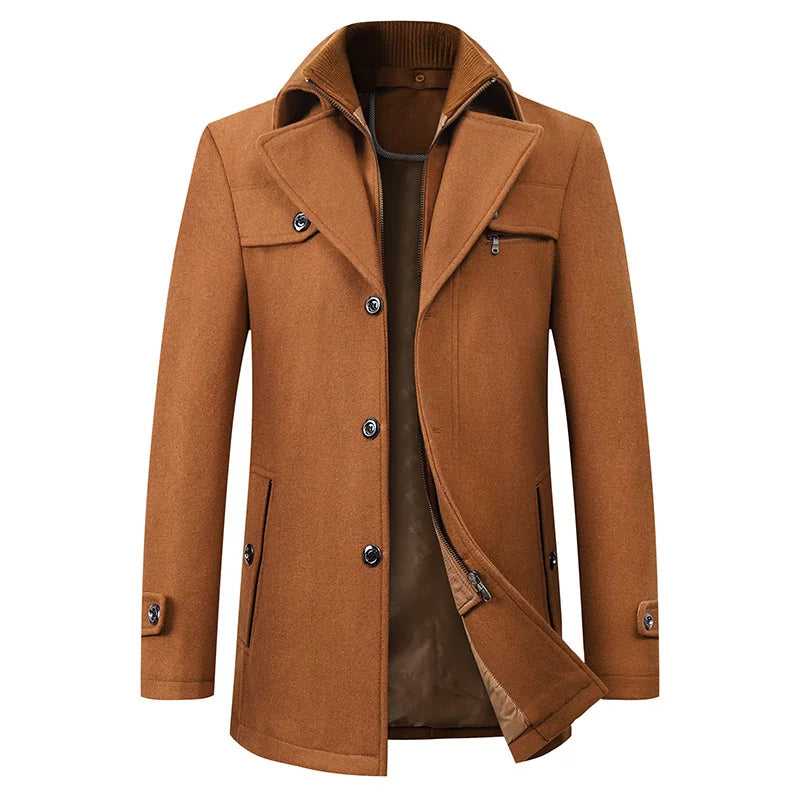 Ximena | Homem Casaco Pea Coat Comprimento Médio Lapela Entalhada