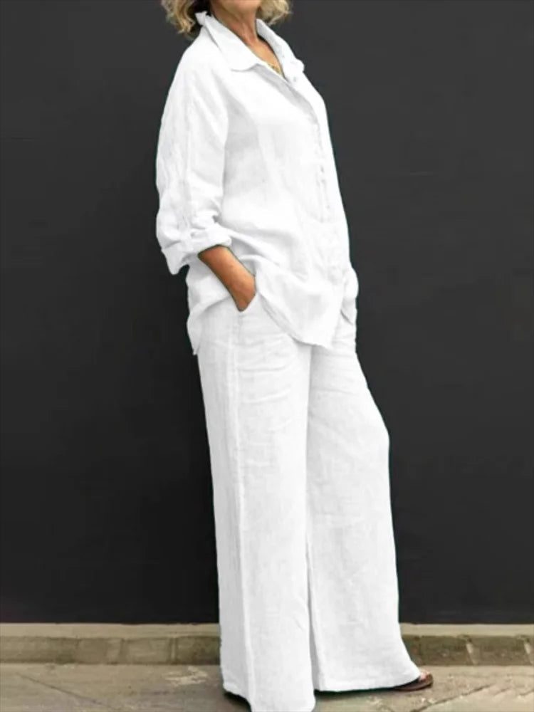 Conjunto de Linho para Mulher | Camisa e Calça Pantalona | Confortável