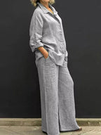 Conjunto de Linho para Mulher | Camisa e Calça Pantalona | Confortável