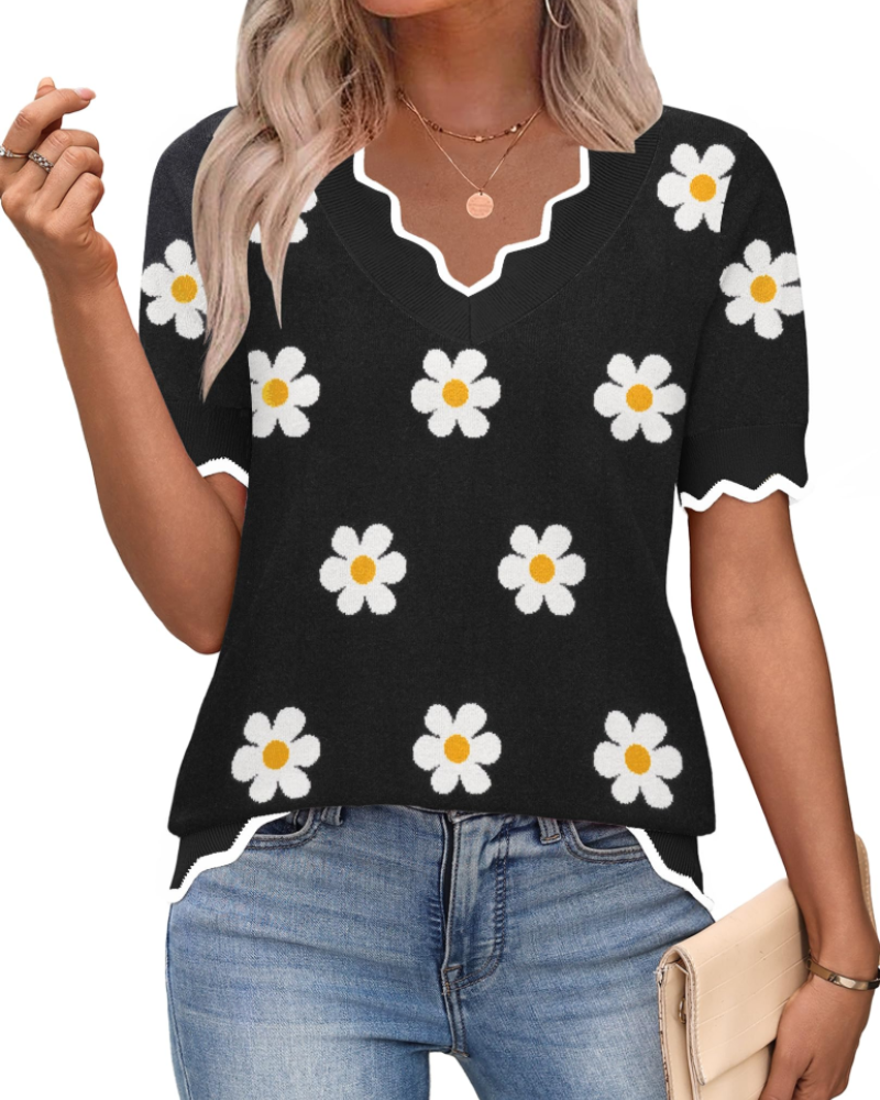 Mulher Top Viscose Manga Curta Decote V