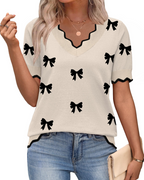 Mulher Top Viscose Manga Curta Decote V