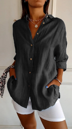 Della | Camisa Feminina Linho Oversized com Botões e Colarinho