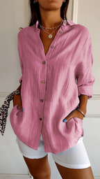 Della | Camisa Feminina Linho Oversized com Botões e Colarinho