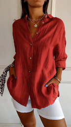 Della | Camisa Feminina Linho Oversized com Botões e Colarinho