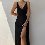 Vestido Longo Feminino Decote Cruzado Fenda Lateral