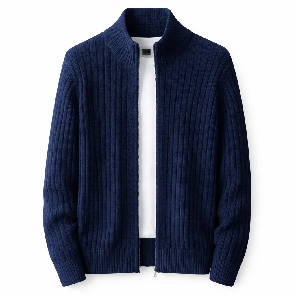 Amara | Homem Cardigan Tricot Fecho Zip Gola Alta