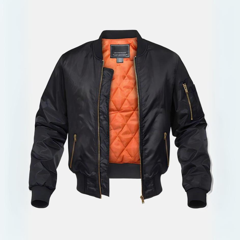 Homem Bomber Jacket Acolchoada com Fecho de Correr