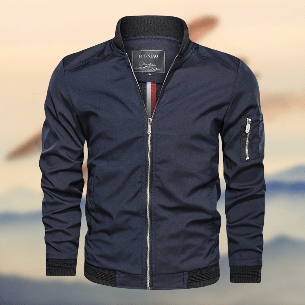 Homens Bomber Jacket Leve com Fecho de Correr