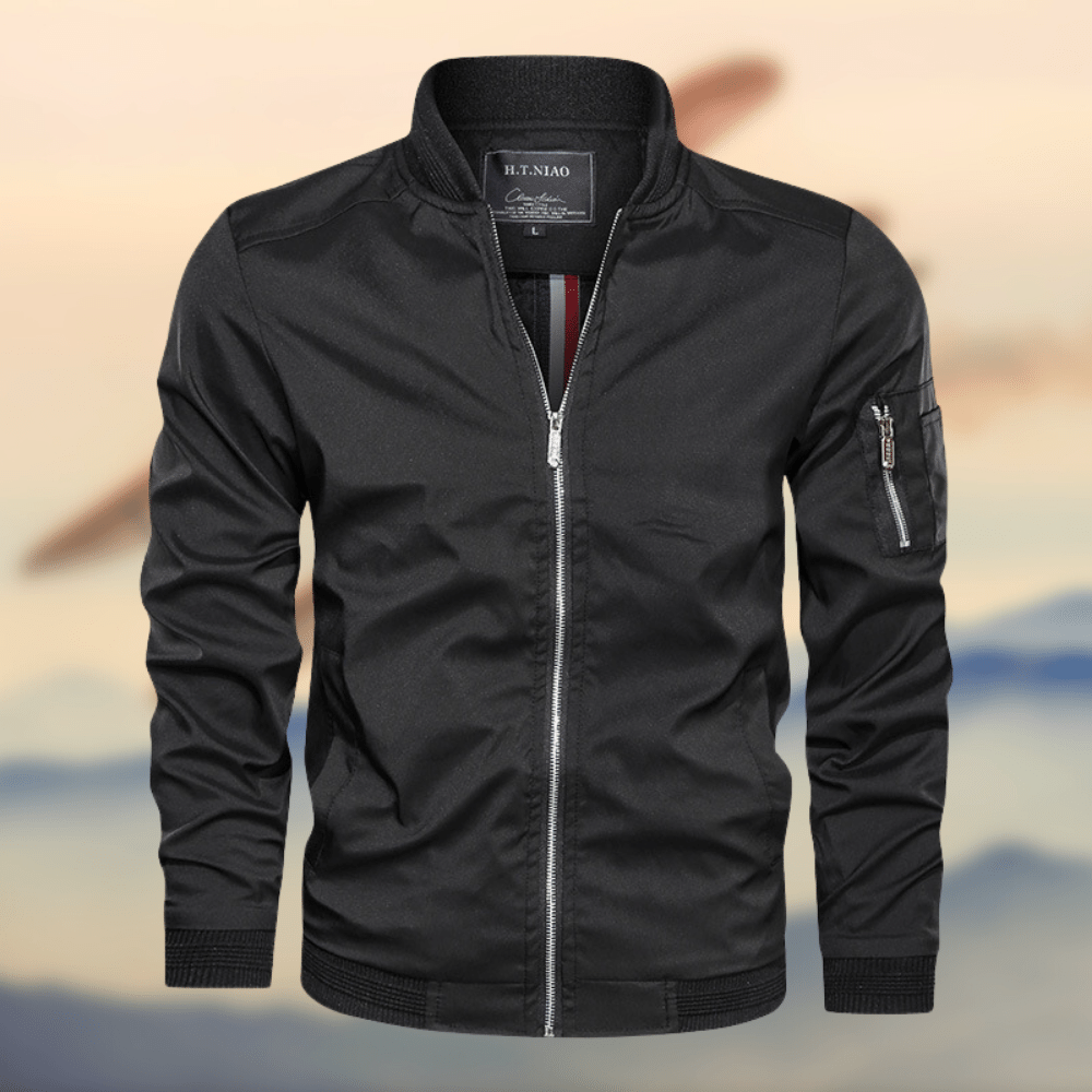 Homens Bomber Jacket Leve com Fecho de Correr