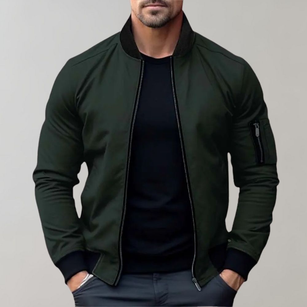 Homem Bomber Jacket Casual com Fecho