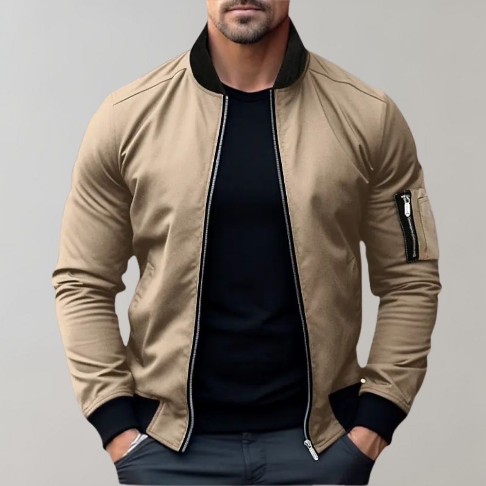 Homem Bomber Jacket Casual com Fecho