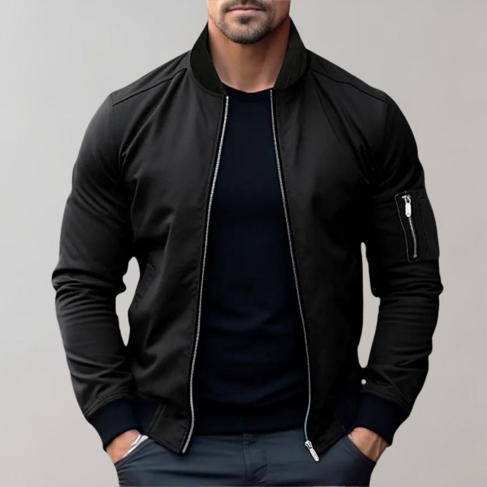 Homem Bomber Jacket Casual com Fecho