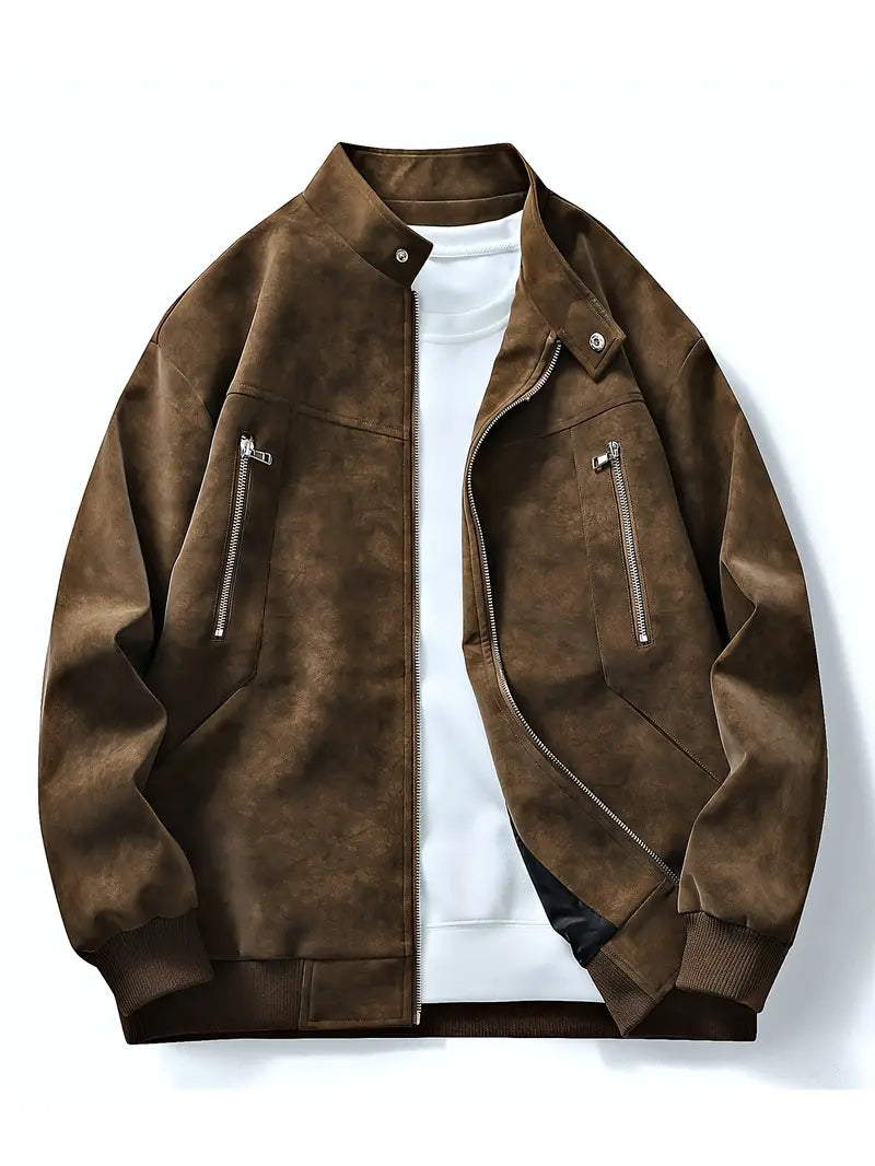 Perla | Homens Bomber Jacket Fecho de Correr Corte Largo