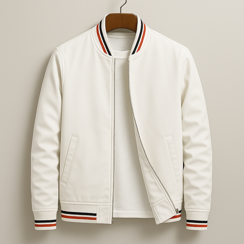 Homem Bomber Jacket Fecho de Correr Ripado