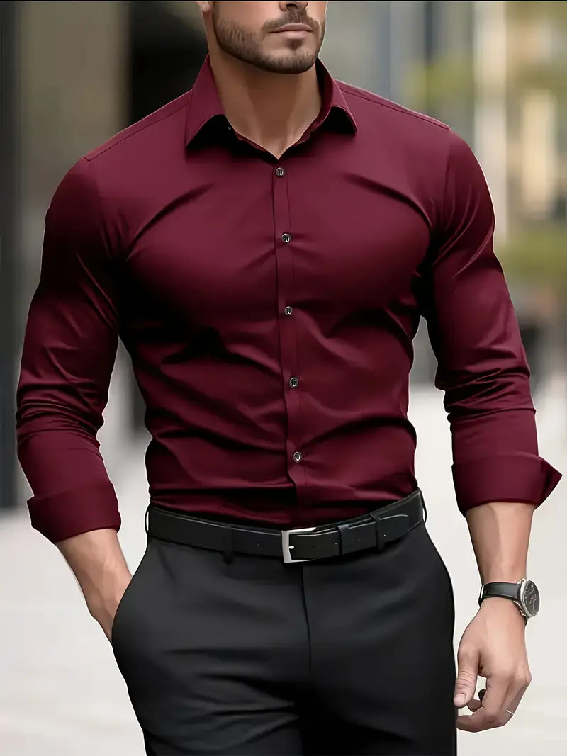 Halle | Camisa Masculina Slim Fit Sem Passar a Ferro