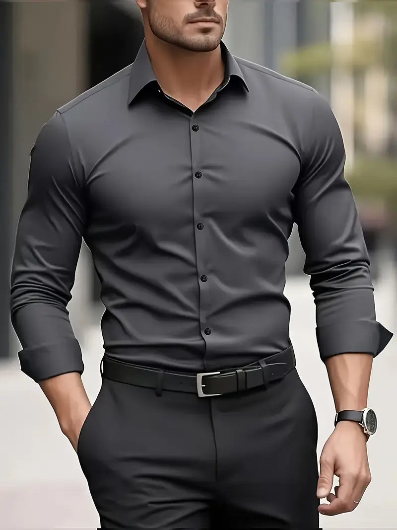 Halle | Camisa Masculina Slim Fit Sem Passar a Ferro
