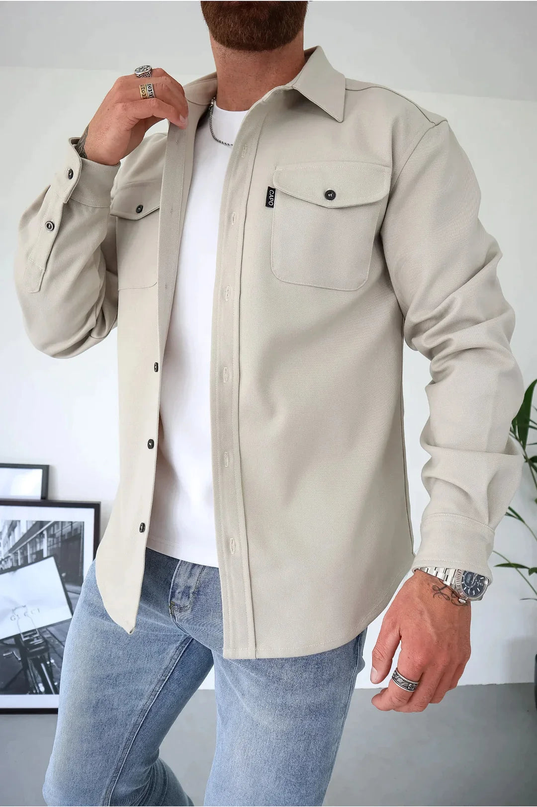 Iris | Camisa Masculina Manga Longa Bolsos no Peito