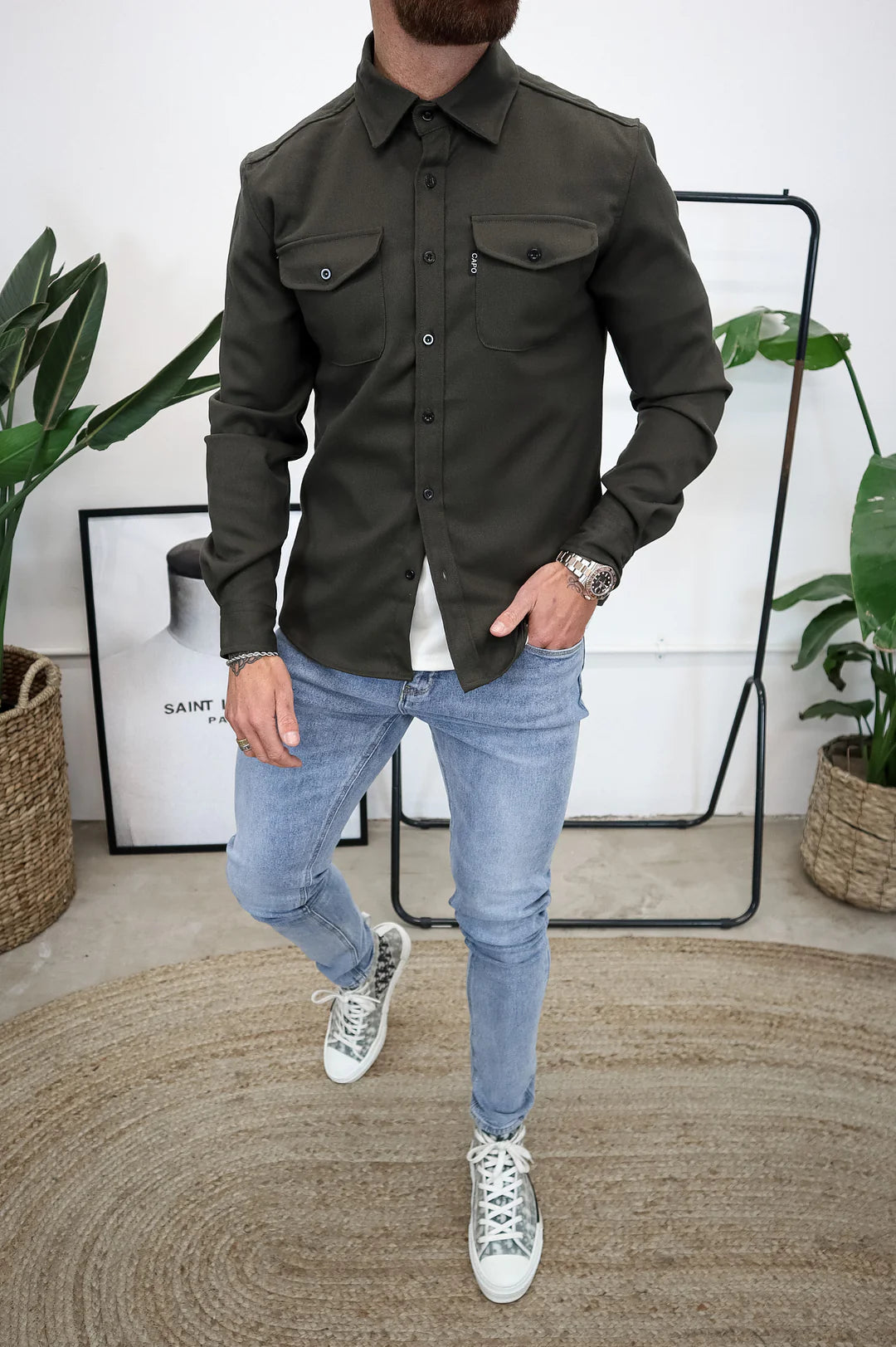 Iris | Camisa Masculina Manga Longa Bolsos no Peito