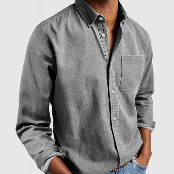Inez | Camisa Denim Masculina Manga Longa Botões