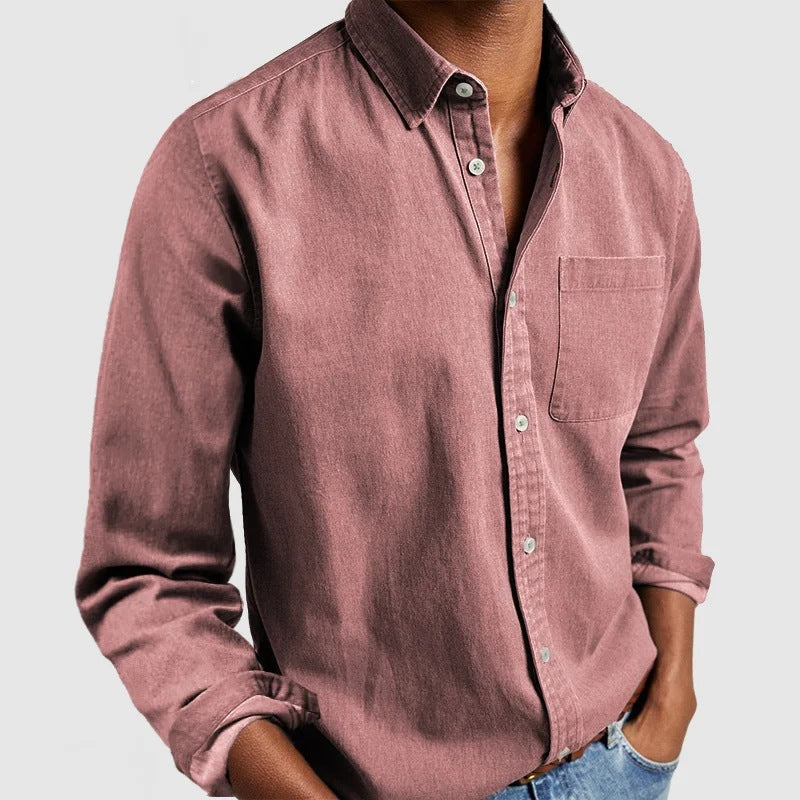 Inez | Camisa Denim Masculina Manga Longa Botões