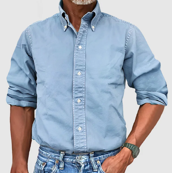 Iris | Camisa Denim Masculina Manga Longa com Botões