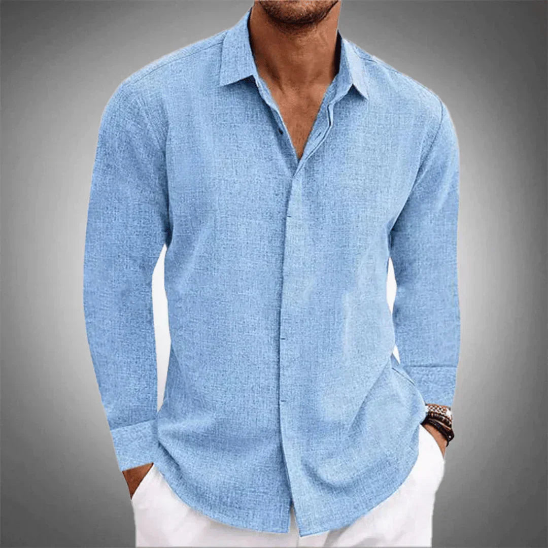 Camisa de Linho Manga Longa | Homem, Botões, Gola
