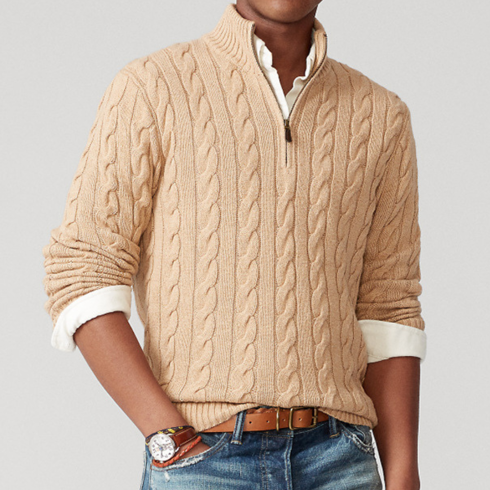 Selene | Homem Tricô Cabo Camisola Quarter-Zip Gola Alta