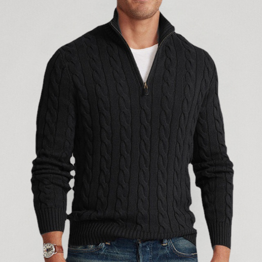 Selene | Homem Tricô Cabo Camisola Quarter-Zip Gola Alta