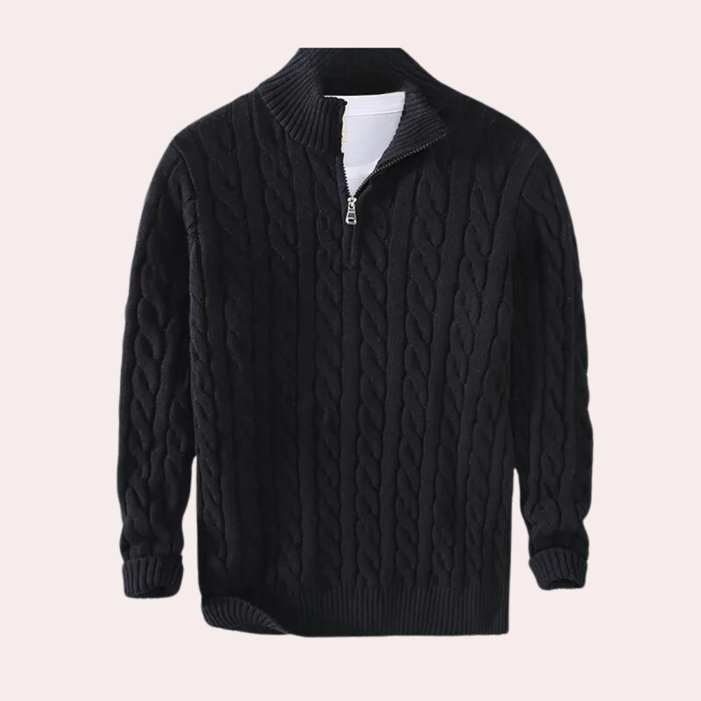 Selene | Homem Tricô Cabo Camisola Quarter-Zip Gola Alta