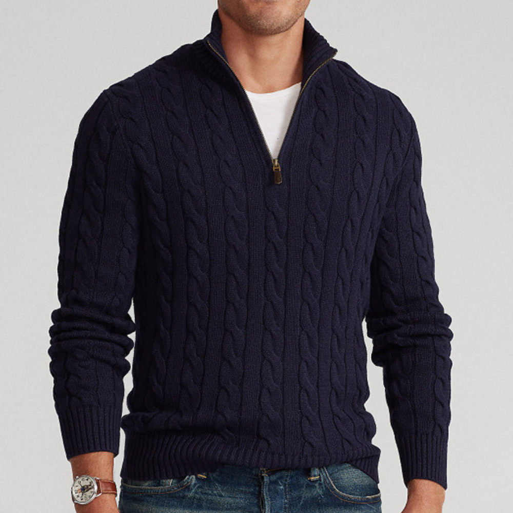 Selene | Homem Tricô Cabo Camisola Quarter-Zip Gola Alta