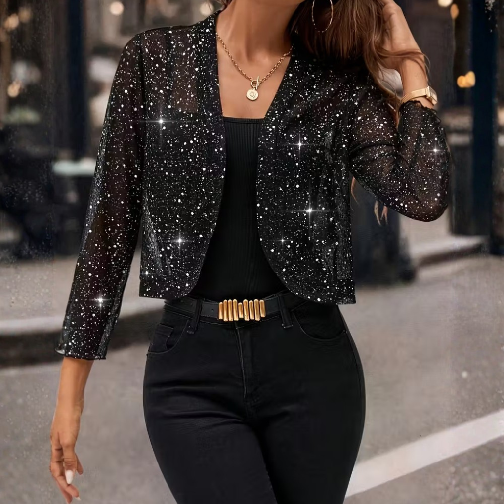 Mulher Casaco Cardigan com Lantejoulas Manga Longa