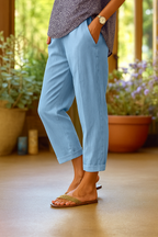 Calças de linho femininas | Leves, respiráveis | Branco, cinza, azul