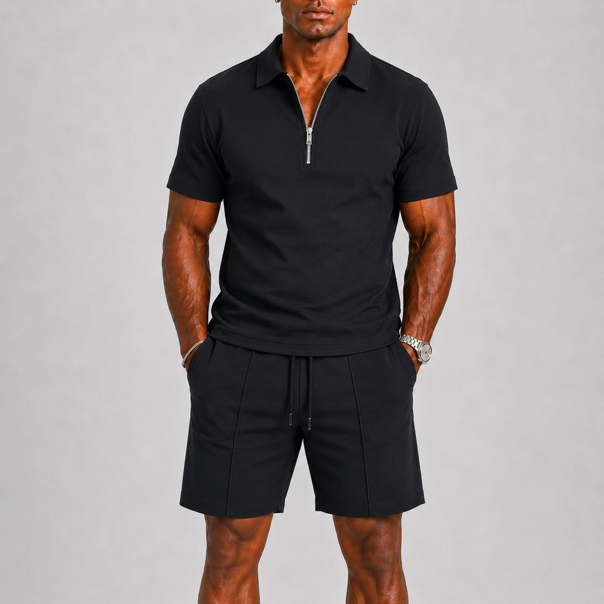 Conjunto de Calção para Homem | Pólo com Fecho e Bermuda | Verão