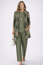 Briar | Conjunto 3 Peças Feminino Calças Estampadas Cardigan