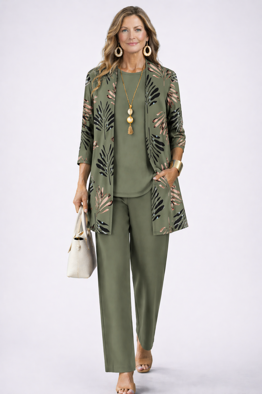 Dahlia | Conjunto Feminino 3 Peças Cardigan Calça Estampada