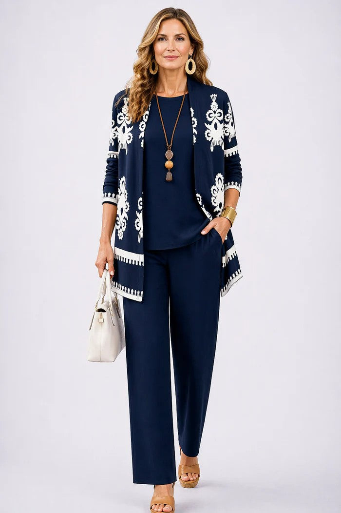 Briar | Conjunto 3 Peças Feminino Calças Estampadas Cardigan