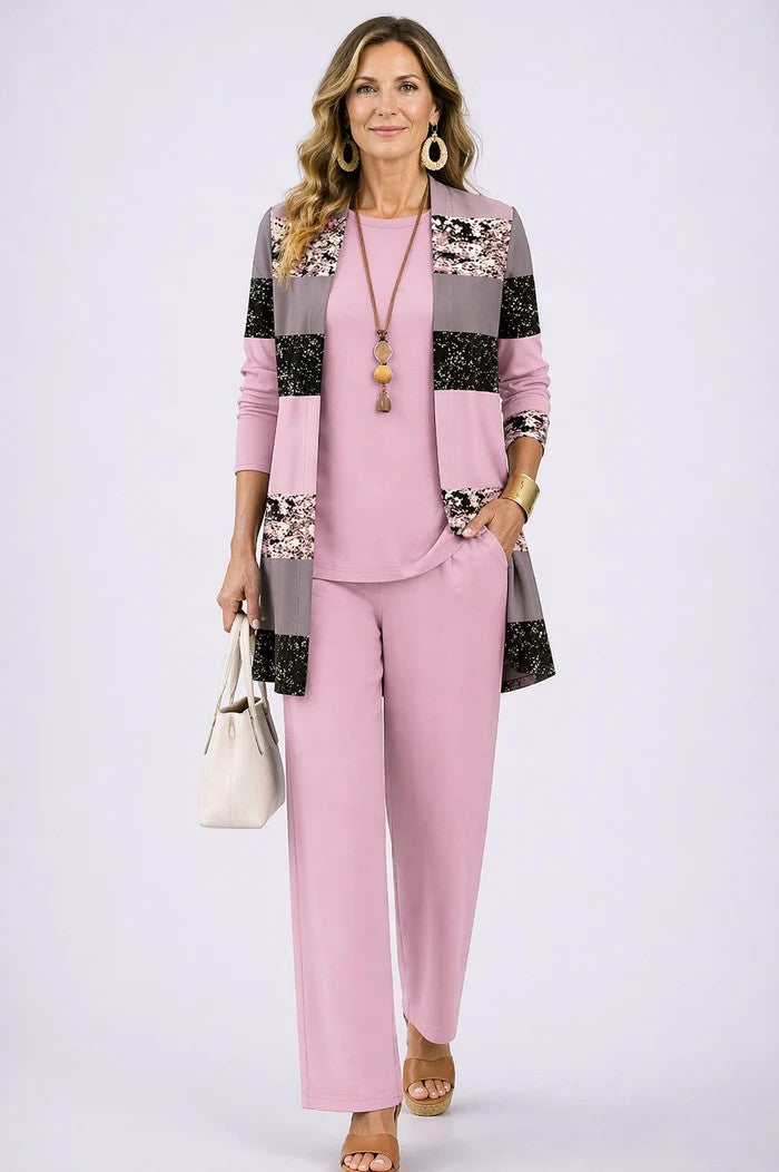 Briar | Conjunto 3 Peças Feminino Calças Estampadas Cardigan
