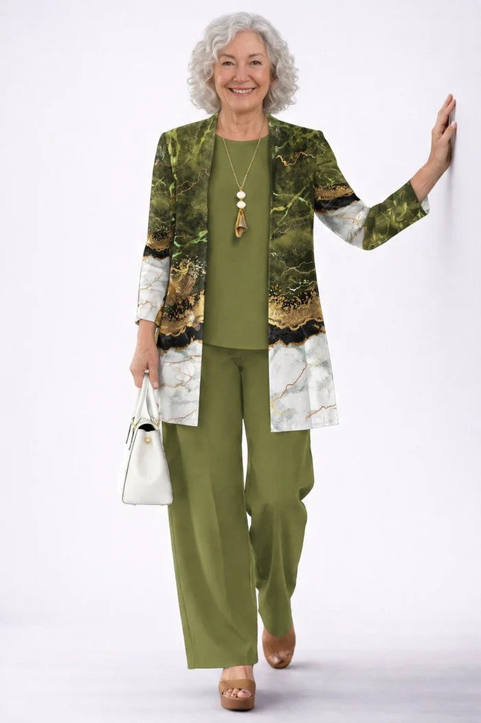 Briar | Conjunto 3 Peças Feminino Calças Estampadas Cardigan