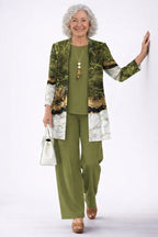 Zinnia | Conjunto 3 Peças Feminino Calça Estampada Cardigan